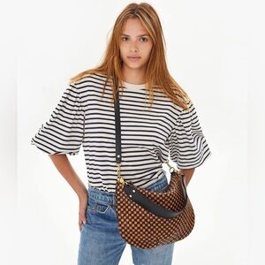 NWT Clare V Black and Natural Checkered Woven Moyen Messenger + dust bag